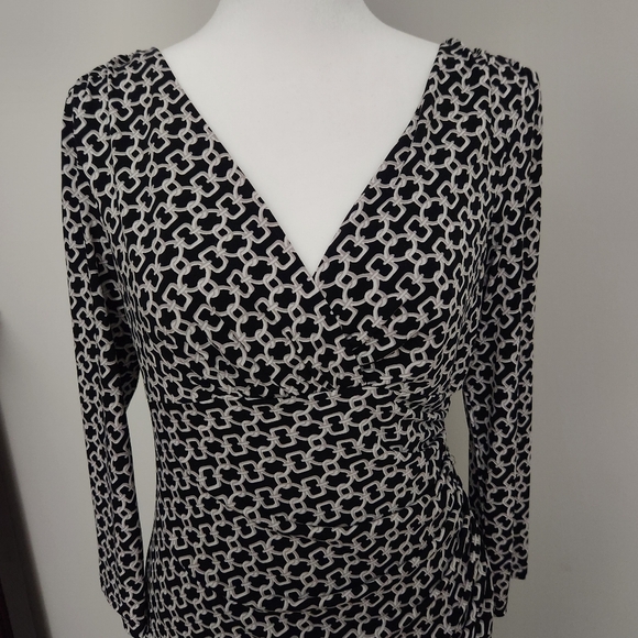 LAUREN by RALPH LAUREN black dress with white chain link pattern size 6 - Picture 3 of 10